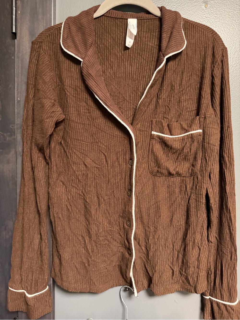 NWOT Auden chocolate brown ribbed pajama set small